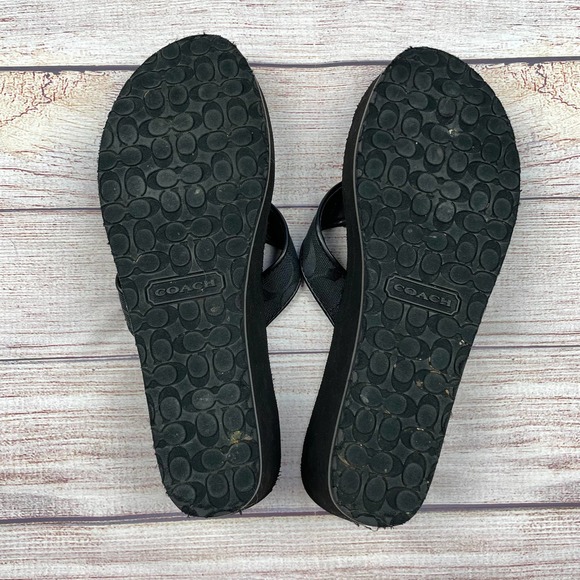 Coach Jaciee Wedge Flip Flop Black Sandals - Picture 6 of 8